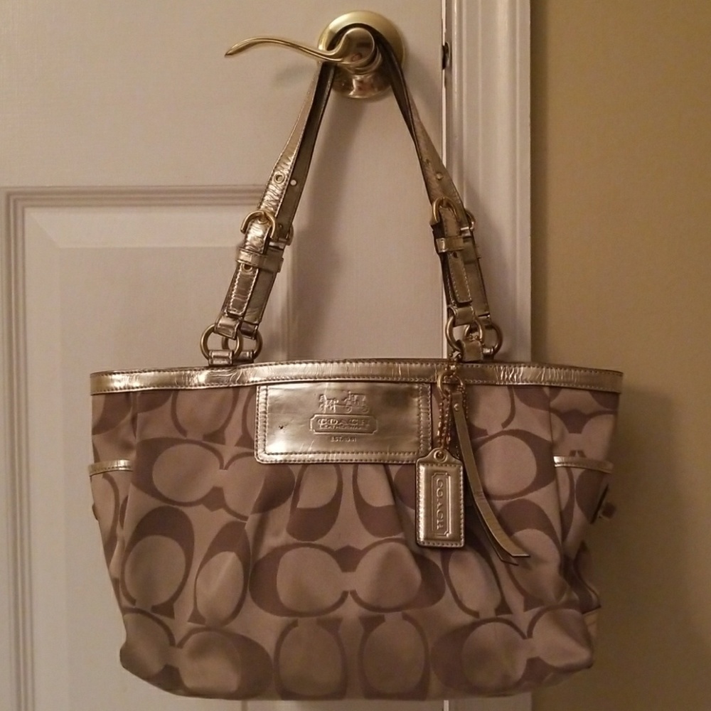 *SOLD* Coach Signature Tan and Gold Tote - Picture 8 of 8